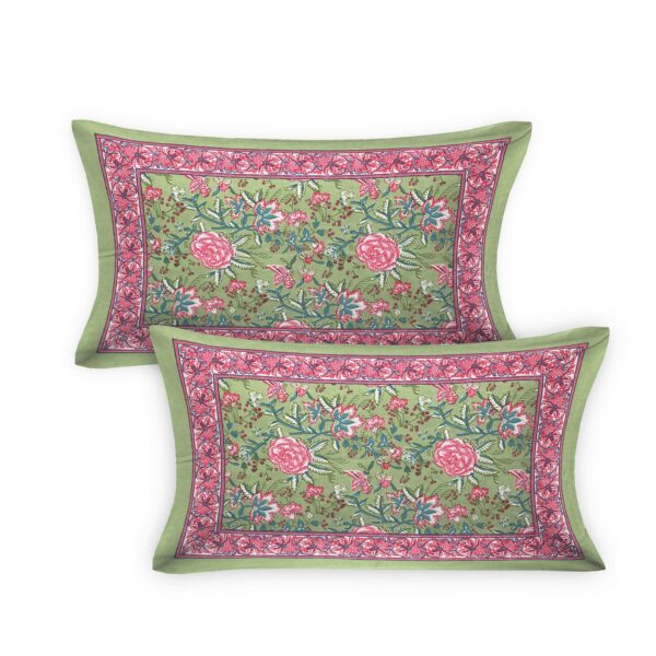 Pure Cotton Floral Print Bedsheet with 2 Pillow Covers Set for Double Bed, 90x108 inches (Green) - Image 5