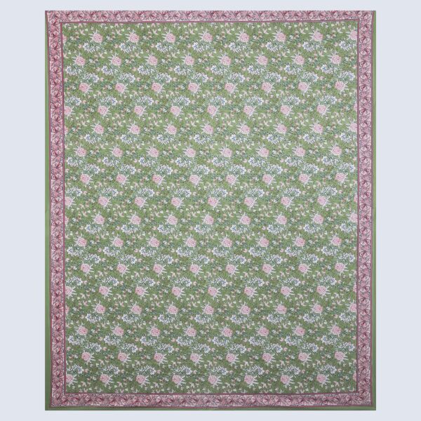 Pure Cotton Floral Print Bedsheet with 2 Pillow Covers Set for Double Bed, 90x108 inches (Green) - Image 6