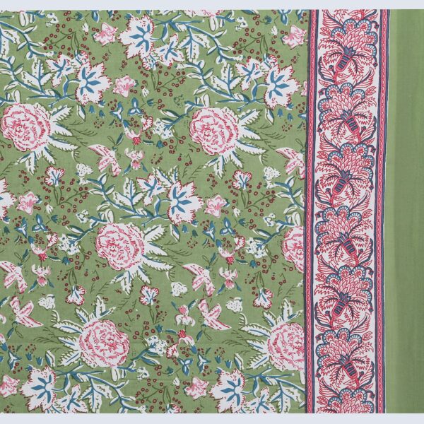 Pure Cotton Floral Print Bedsheet with 2 Pillow Covers Set for Double Bed, 90x108 inches (Green) - Image 4