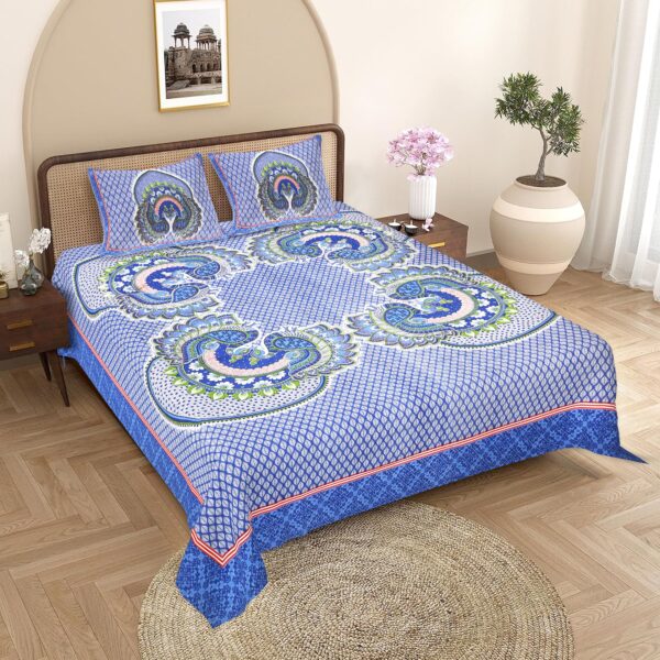 Pure Cotton Peacock Print Bedsheet with 2 pillow covers Set for Double Bed, 93×108 inches - Image 2