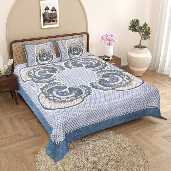Pure Cotton Peacock Print Bedsheet with 2 pillow covers Set for Double Bed, 93×108 inches - Image 4