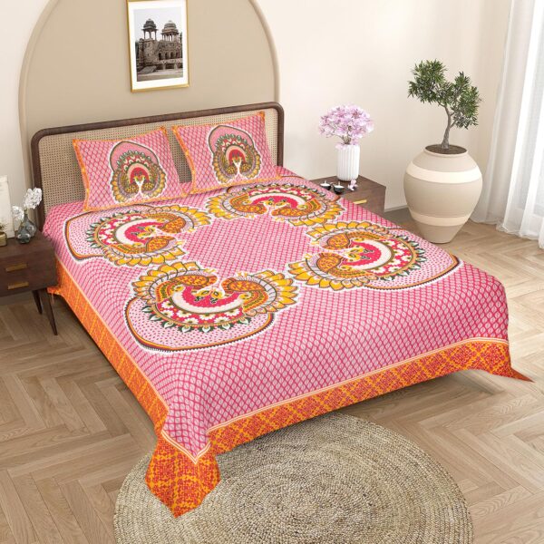Pure Cotton Peacock Print Bedsheet with 2 pillow covers Set for Double Bed, 93×108 inches - Image 3