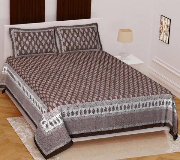 100% Cotton Bedsheet Set with Leaf Pattern, King Size (108x108 inch) with 2 Pillow Covers