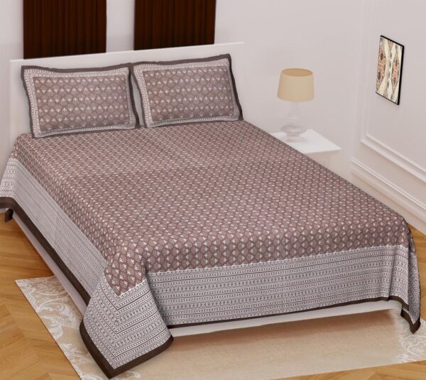 King Size100% Cotton Traditional Print BedSheet (108 x 108 inches) with 2 Pillow Covers - Image 2