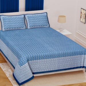 King Size100% Cotton Traditional Print BedSheet (108 x 108 inches) with 2 Pillow Covers