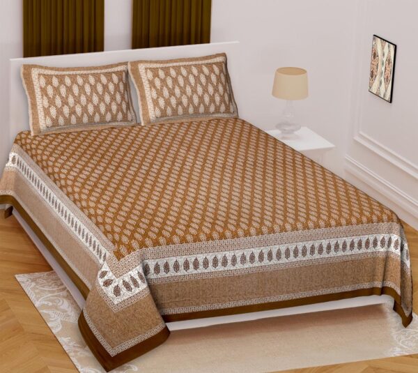 100% Cotton Bedsheet Set with Leaf Pattern, King Size (108x108 inch) with 2 Pillow Covers - Image 3