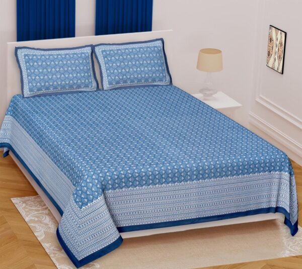 King Size100% Cotton Traditional Print BedSheet (108 x 108 inches) with 2 Pillow Covers