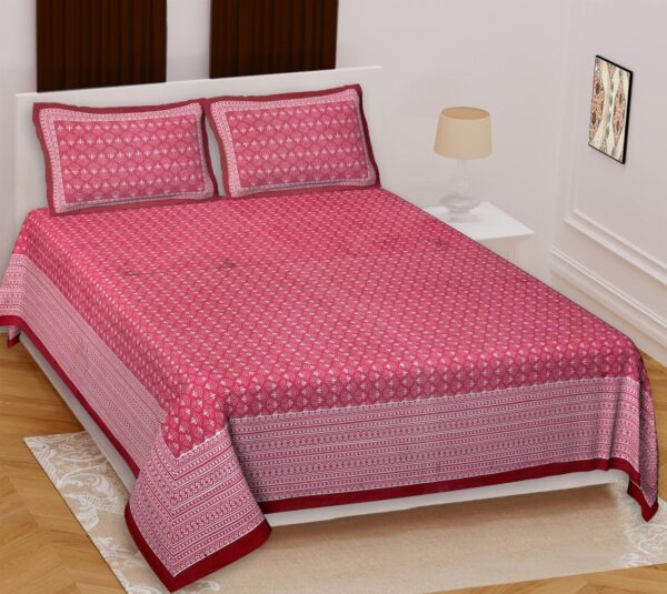 King Size100% Cotton Traditional Print BedSheet (108 x 108 inches) with 2 Pillow Covers - Image 3