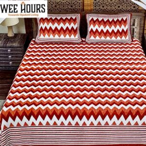 Pure Cotton Wave Print Double Bedsheet Set, 236x274 cm with 2 Pillow Covers