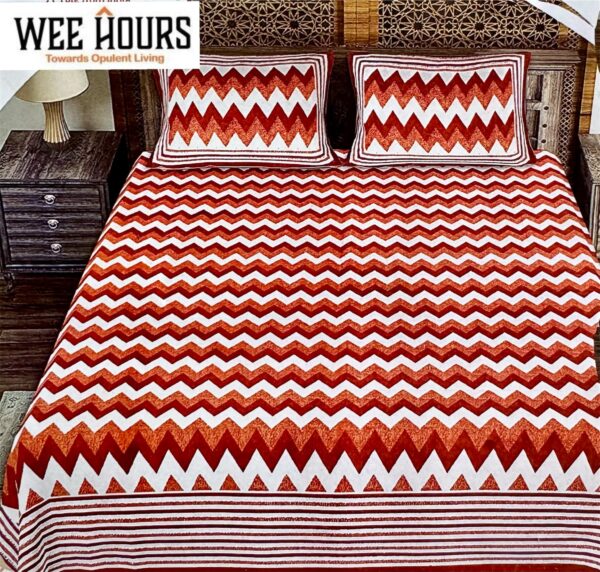 Pure Cotton Wave Print Double Bedsheet Set, 236x274 cm with 2 Pillow Covers