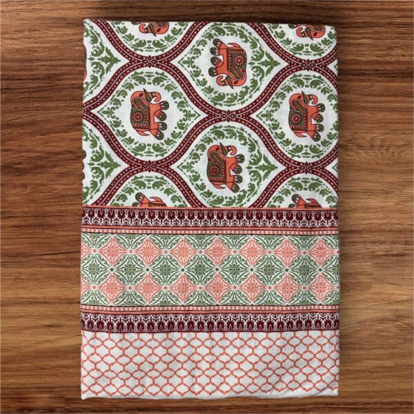 Jaipuri Cotton Elephant Print Double Bedsheet with 2 Pillow Covers, 93x108 Inches - Image 4