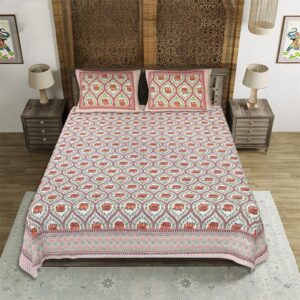 Jaipuri Cotton Elephant Print Double Bedsheet with 2 Pillow Covers, 93x108 Inches