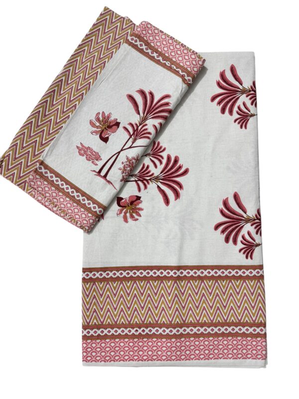 Floral Print Cotton Bedsheet Set with 2 Pillow Covers, King Size (108x108 inch), White and Red - Image 2