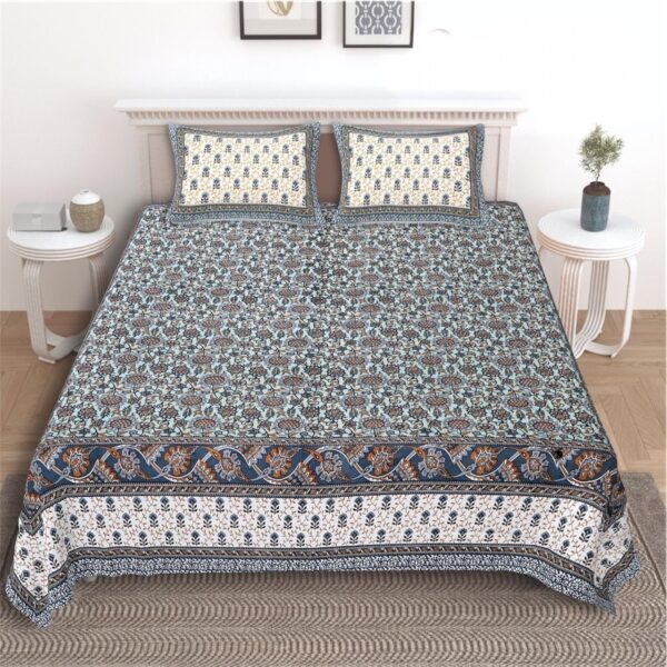 Cotton King Size Bedsheet Set with 2 Pillow Covers, Traditional Floral Print (108x108 inch)