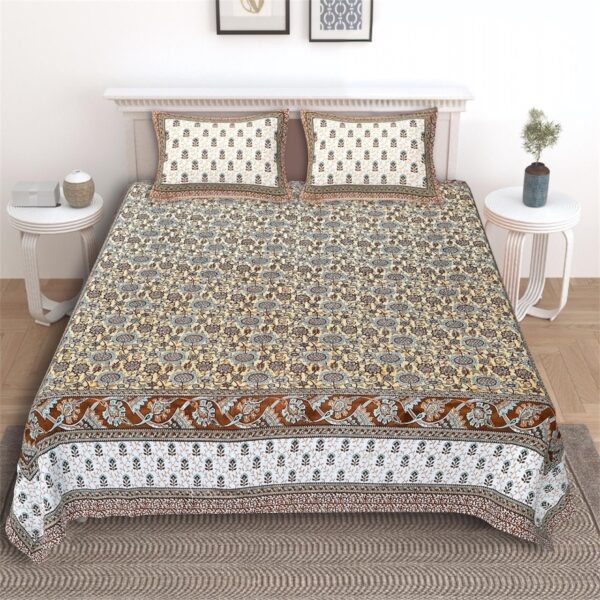 Cotton King Size Bedsheet Set with 2 Pillow Covers, Traditional Floral Print (108x108 inch) - Image 3