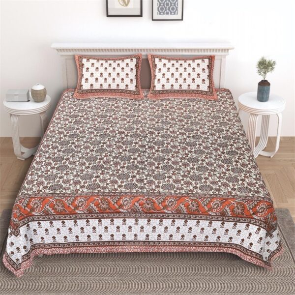 Cotton King Size Bedsheet Set with 2 Pillow Covers, Traditional Floral Print (108x108 inch) - Image 2