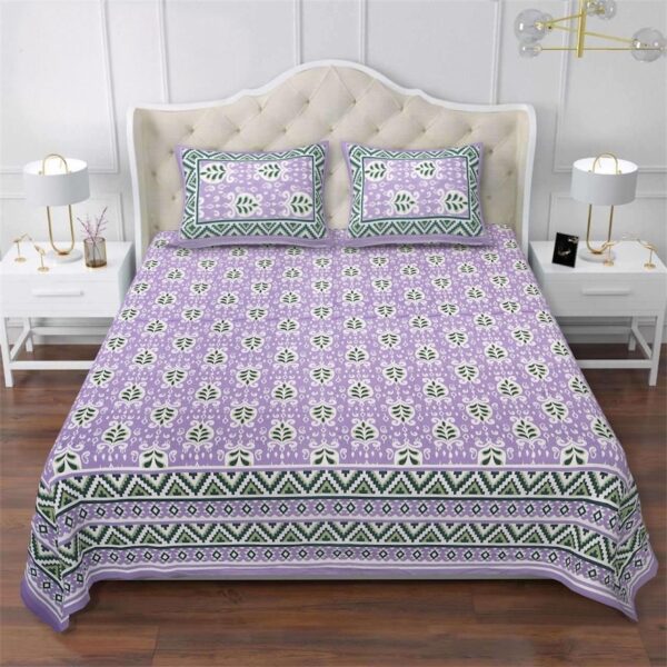 Pure Cotton King Size Bedsheet Set with Floral Print & Border with 2 Pillow Covers (108x108 Inch) - Image 2