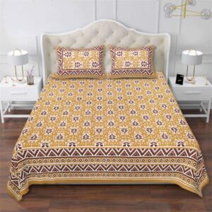 Pure Cotton King Size Bedsheet Set with Floral Print & Border with 2 Pillow Covers (108x108 Inch)