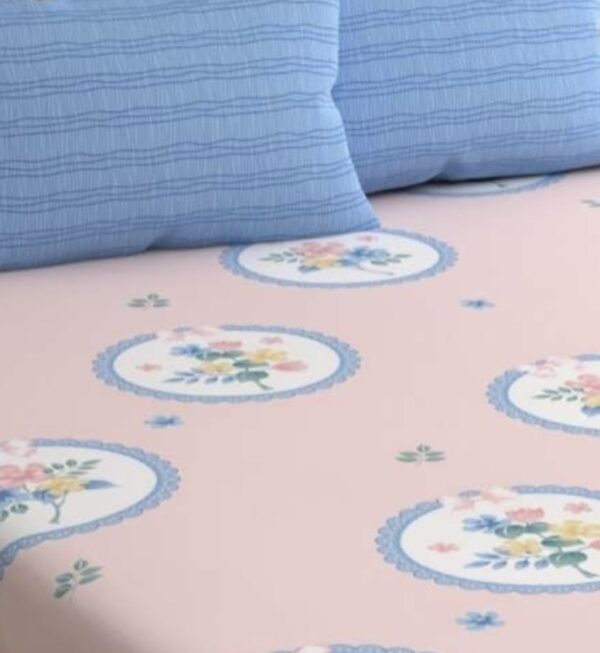 Beautiful Floral Double Fitted Bed Sheet Set with 2 Pillow Covers, 72x78x12 Inches, Pink - Image 4