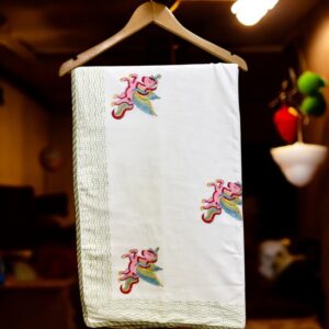 Malmal Cotton Baby Dohar Blanket, 60x90 Inches, White with Pink Unicorn Print and Sage Border