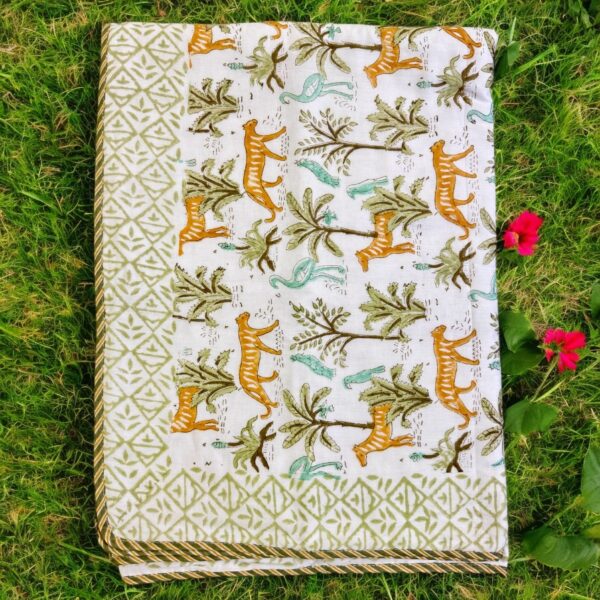 Cozy Comfort & Soft 60x90 Inch Block Print Dohar in Malmal Cotton with Jungle print - Image 3