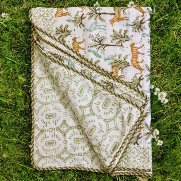 Cozy Comfort & Soft 60x90 Inch Block Print Dohar in Malmal Cotton with Jungle print - Image 2