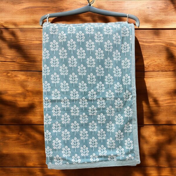 Pure Soft Cotton Reversible Dohar Set, Single Bed 90x60 Inches, Floral Print, Blue & White, Pack of 2