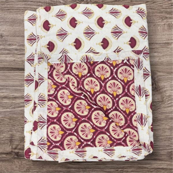 Reversible Soft Cotton Dohar Set for Single Bed, 90x60 Inches, Burgundy-White Floral Print, 2 Pieces - Image 3