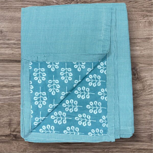 Pure Soft Cotton Reversible Dohar Set, Single Bed 90x60 Inches, Floral Print, Blue & White, Pack of 2 - Image 2