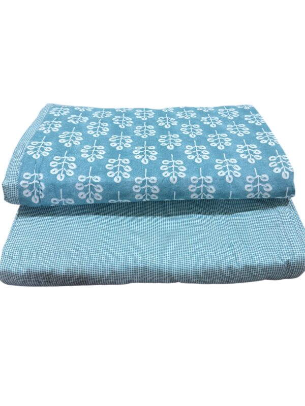Pure Soft Cotton Reversible Dohar Set, Single Bed 90x60 Inches, Floral Print, Blue & White, Pack of 2 - Image 4