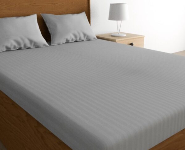 Satin Stripe Polycotton Double Bedsheet with Pillowcases, 90x100 inches, Light Grey - Image 4