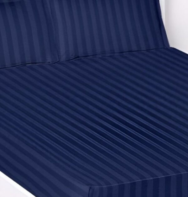 Satin Stripe Polycotton Double Bedsheet with Pillowcases, 90x100 inches, Navy Blue - Image 2