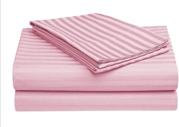 Satin Stripe Polycotton Double Bedsheet with Pillowcases, 90x100 inches, Pink - Image 3