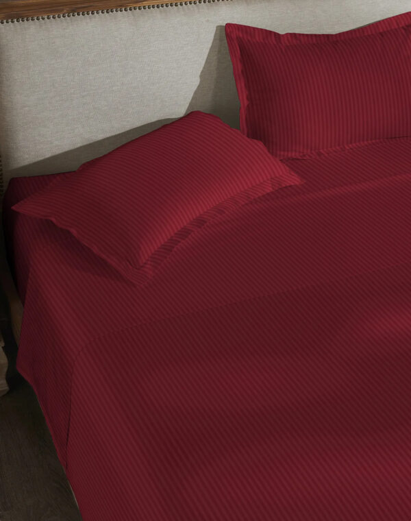 Satin Stripe Polycotton Double Bedsheet with Pillowcases, 90x100 inches, Burgundy Red - Image 5