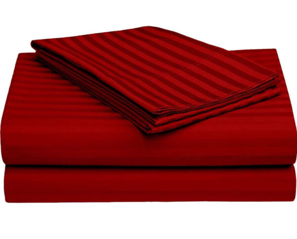 Satin Stripe Polycotton Double Bedsheet with Pillowcases, 90x100 inches, Burgundy Red - Image 3
