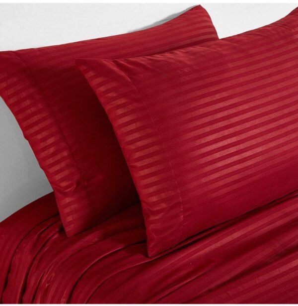 Satin Stripe Polycotton Double Bedsheet with Pillowcases, 90x100 inches, Burgundy Red - Image 2