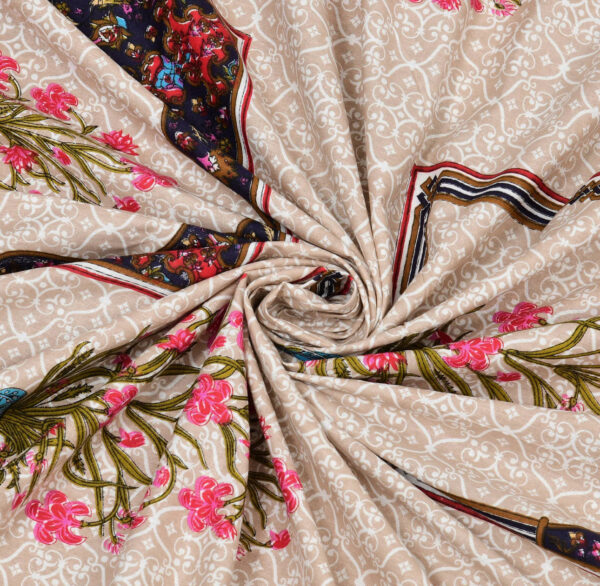 Jaipuri King Size Cotton Bedsheet with Blossom Ethnic Prints, 108 x 108 inches, Beige & Pink - Image 2