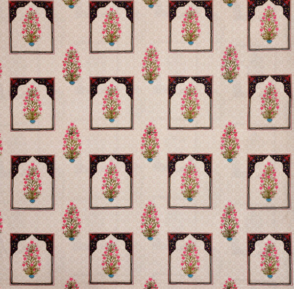 Jaipuri King Size Cotton Bedsheet with Blossom Ethnic Prints, 108 x 108 inches, Beige & Pink - Image 4
