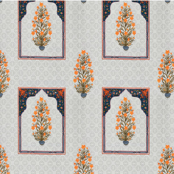 Jaipuri King Size Cotton Bedsheet with Blossom Ethnic Prints, 108 x 108 inches, Grey & Pink - Image 5