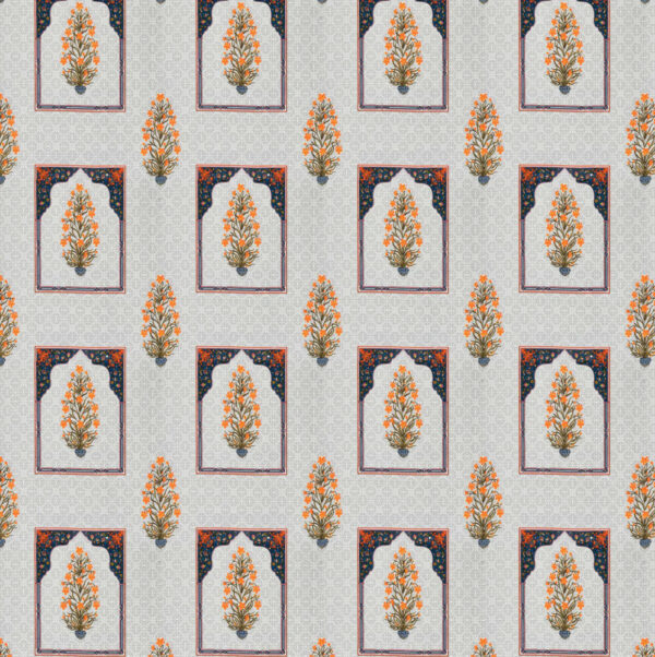 Jaipuri King Size Cotton Bedsheet with Blossom Ethnic Prints, 108 x 108 inches, Grey & Pink - Image 2