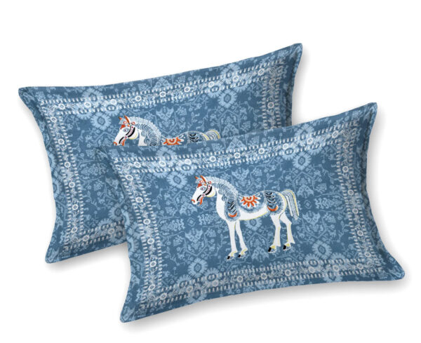 Traditional Handblock Ethnic Print Pure Cotton King size Bedsheet Set, 108x108 Inches, Blue - Image 4