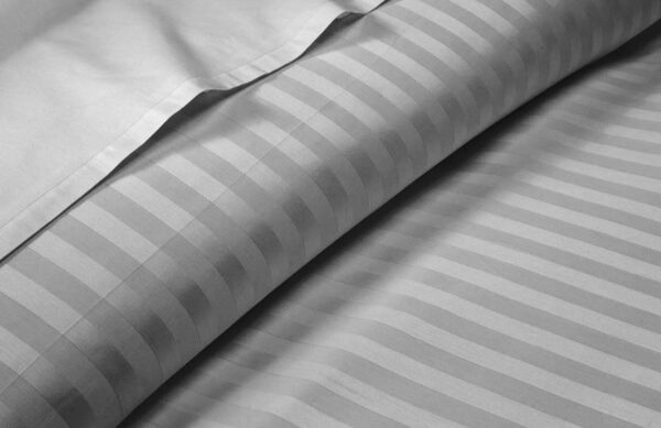 Satin Stripe Polycotton Double Bedsheet with Pillowcases, 90x100 inches, Light Grey - Image 3