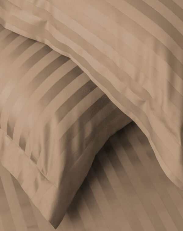 Satin Stripe Polycotton Double Bedsheet with Pillowcases, 90x100 inches, Beige - Image 2