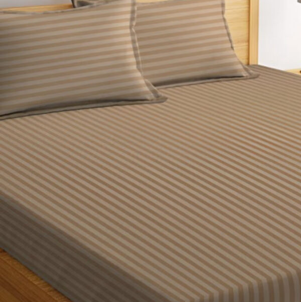 Satin Stripe Polycotton Double Bedsheet with Pillowcases, 90x100 inches, Beige - Image 3