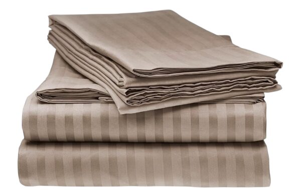 Satin Stripe Polycotton Double Bedsheet with Pillowcases, 90x100 inches, Beige - Image 4