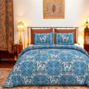 Traditional Handblock Ethnic Print Pure Cotton King size Bedsheet Set, 108x108 Inches, Blue