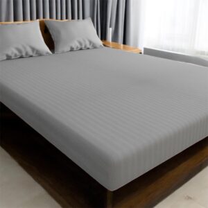 Satin Stripe Polycotton Double Bedsheet with Pillowcases, 90x100 inches, Light Grey