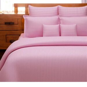 Satin Stripe Polycotton Double Bedsheet with Pillowcases, 90x100 inches, Pink