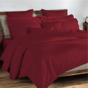 Satin Stripe Polycotton Double Bedsheet with Pillowcases, 90x100 inches, Burgundy Red