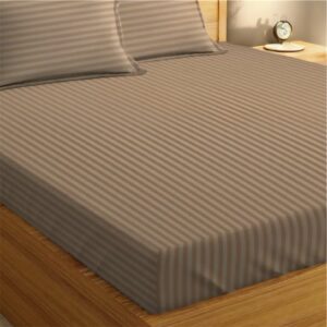 Satin Stripe Polycotton Double Bedsheet with Pillowcases, 90x100 inches, Beige